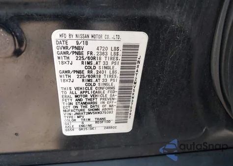 2019 Nissan Rogue Sv z USA, uszkodzony, nr VIN JN8AT2MV5KW375092